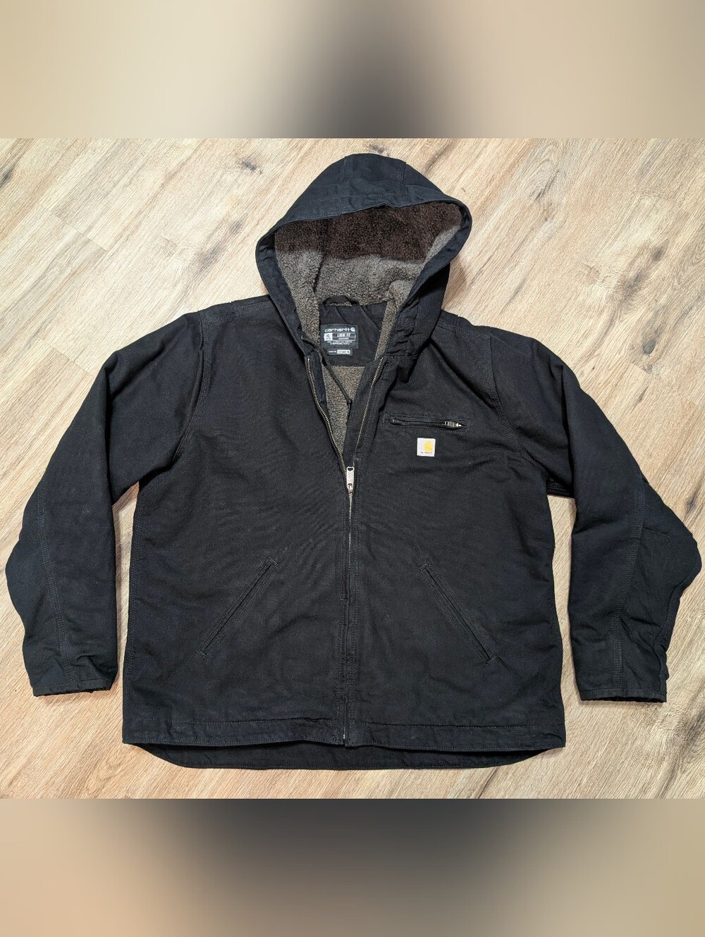 Carhartt Womens XL Iconic Washed Duck Sierra Jacket Sherpa Lined Black Loose Fit